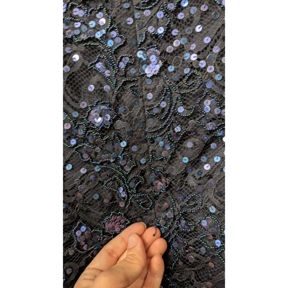 Scala Womens Gown Size 10 Formal Navy Blue Beaded Sequin Event Wedding Lace Mesh - Picture 8 of 14